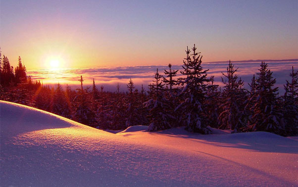 Winter sunset, snowy scene